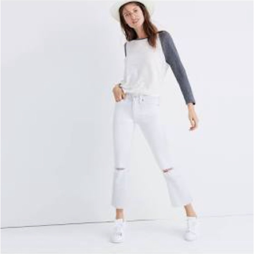 Madewell Cali Demi-Boot Pure White High Rise Distressed Raw Hem Jeans 27